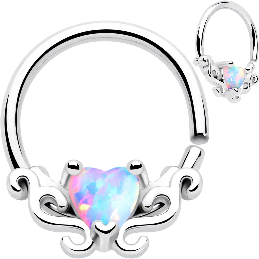 BodyCandy 16G 5/16 White Synthetic Opal Bold Heart Seamless Circular Ring — main product shot