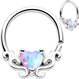 16G 5/16 White Synthetic Opal Bold Heart Seamless Circular Ring