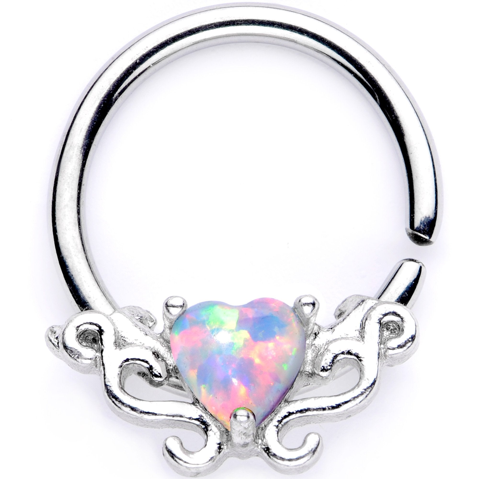 BodyCandy 16G 5/16 White Synthetic Opal Bold Heart Seamless Circular Ring — packaging or label