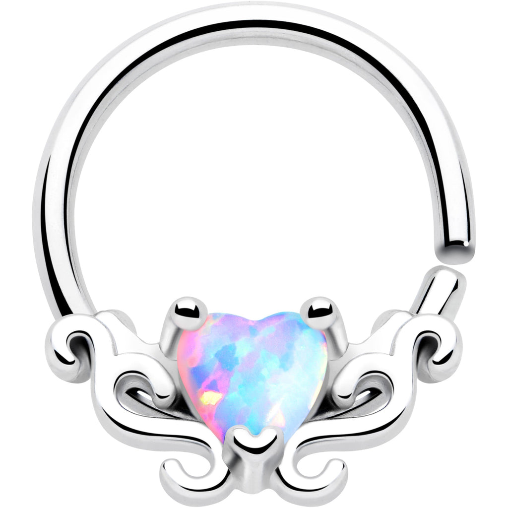 BodyCandy 16G 5/16 White Synthetic Opal Bold Heart Seamless Circular Ring — detail and construction