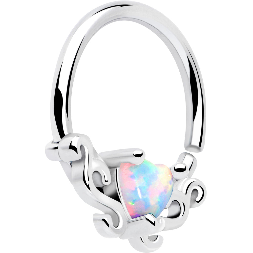BodyCandy 16G 5/16 White Synthetic Opal Bold Heart Seamless Circular Ring — lifestyle context