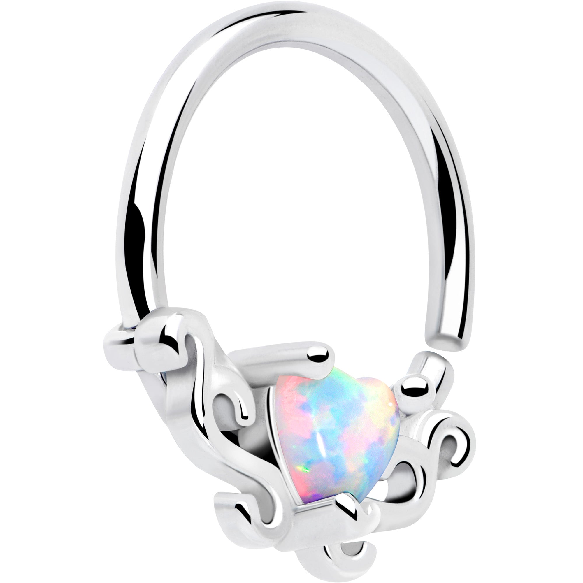 BodyCandy 16G 5/16 White Synthetic Opal Bold Heart Seamless Circular Ring — lifestyle context