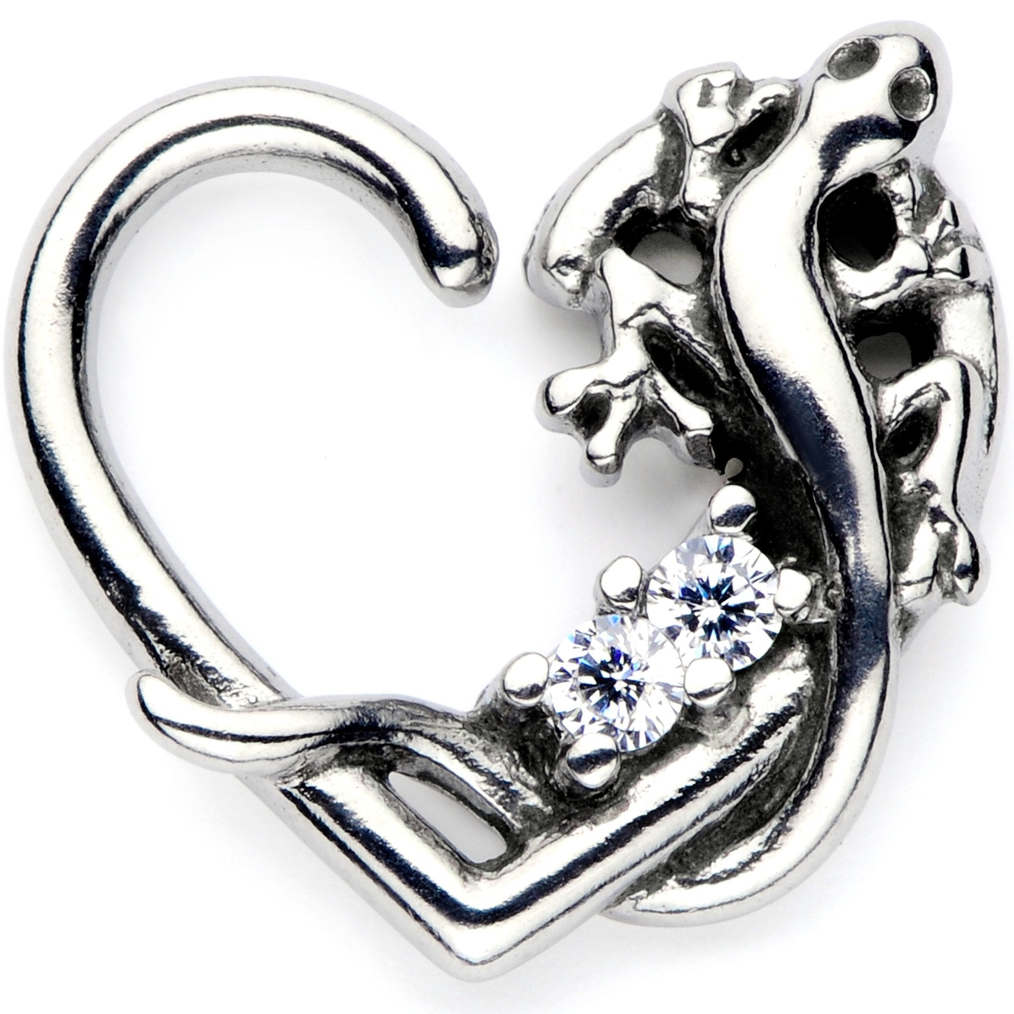 BodyCandy 16G 3/8 Clear CZ Gem Lovely Lizard Left Heart Closure Ring — main product shot