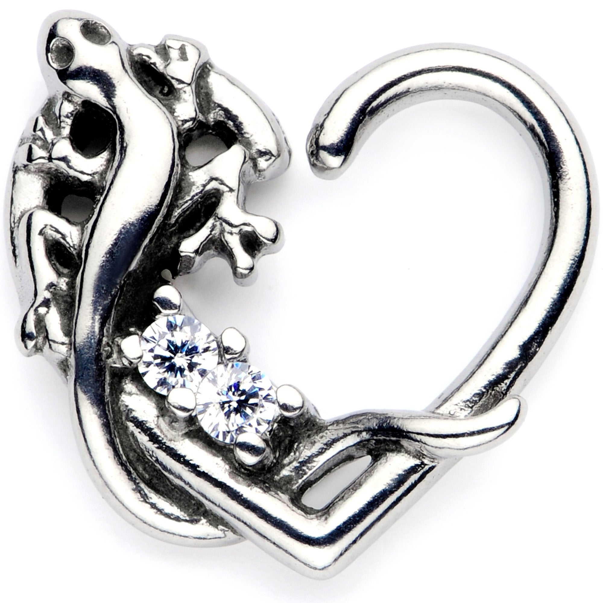 BodyCandy 16G 3/8 Clear CZ Gem Lovely Lizard Right Heart Closure Ring — main product shot
