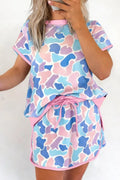 Camouflage Print Contrast Trim Athletic Skort Set