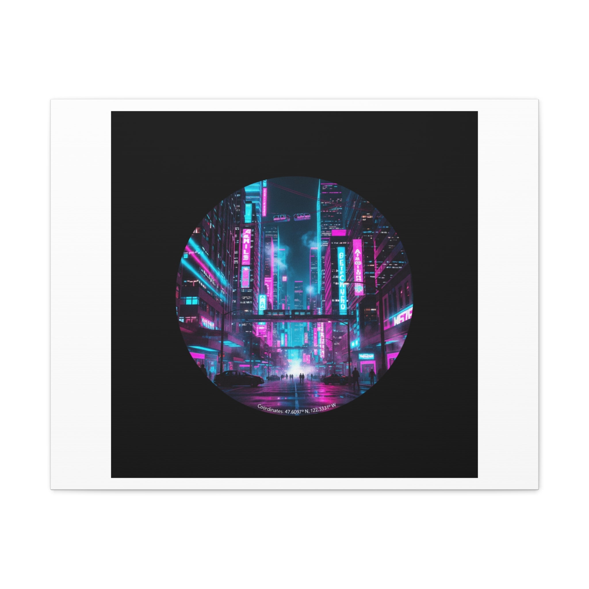 Neon Cyberpunk Cityscape Canvas | synthwave skyline, future city art