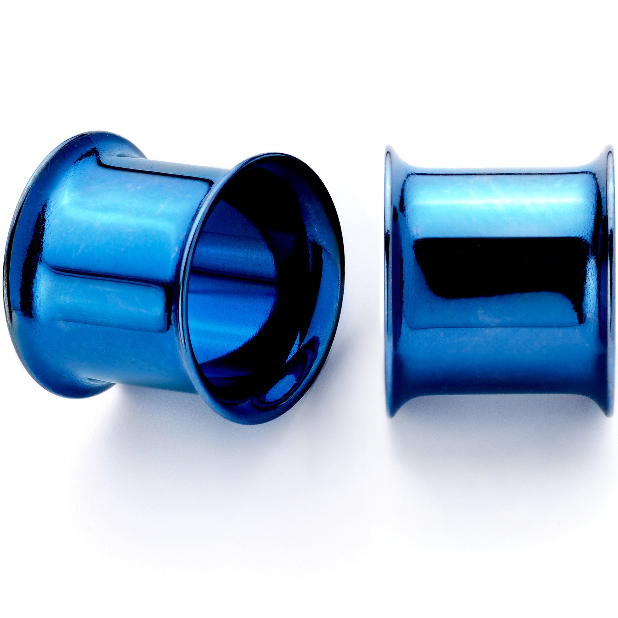 BodyCandy Blue Anodized Steel Double Flare Tunnel Plug Set 4mm to 16mm — back view