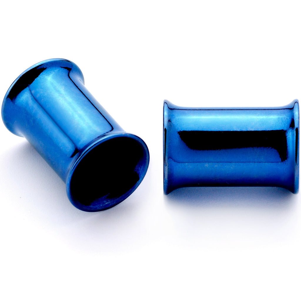 BodyCandy Blue Anodized Steel Double Flare Tunnel Plug Set 4mm to 16mm — size reference