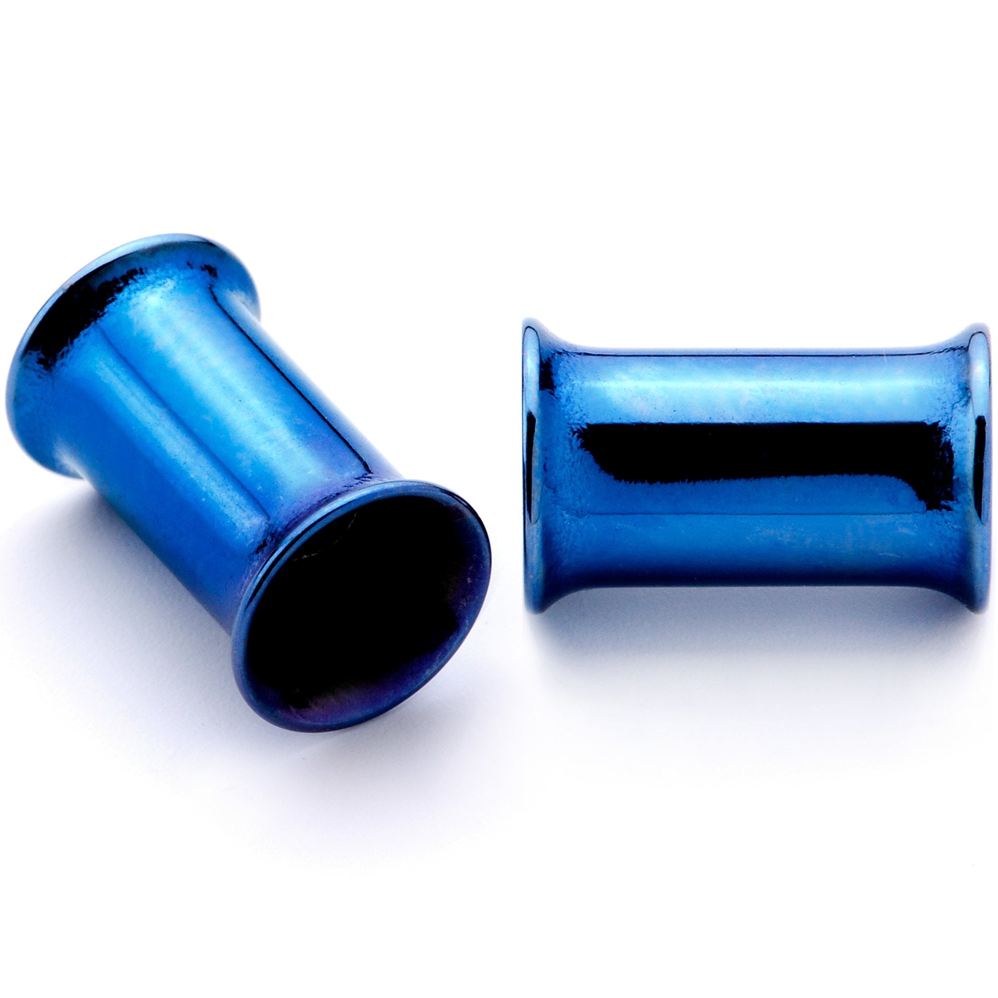 BodyCandy Blue Anodized Steel Double Flare Tunnel Plug Set 4mm to 16mm — in-use photo