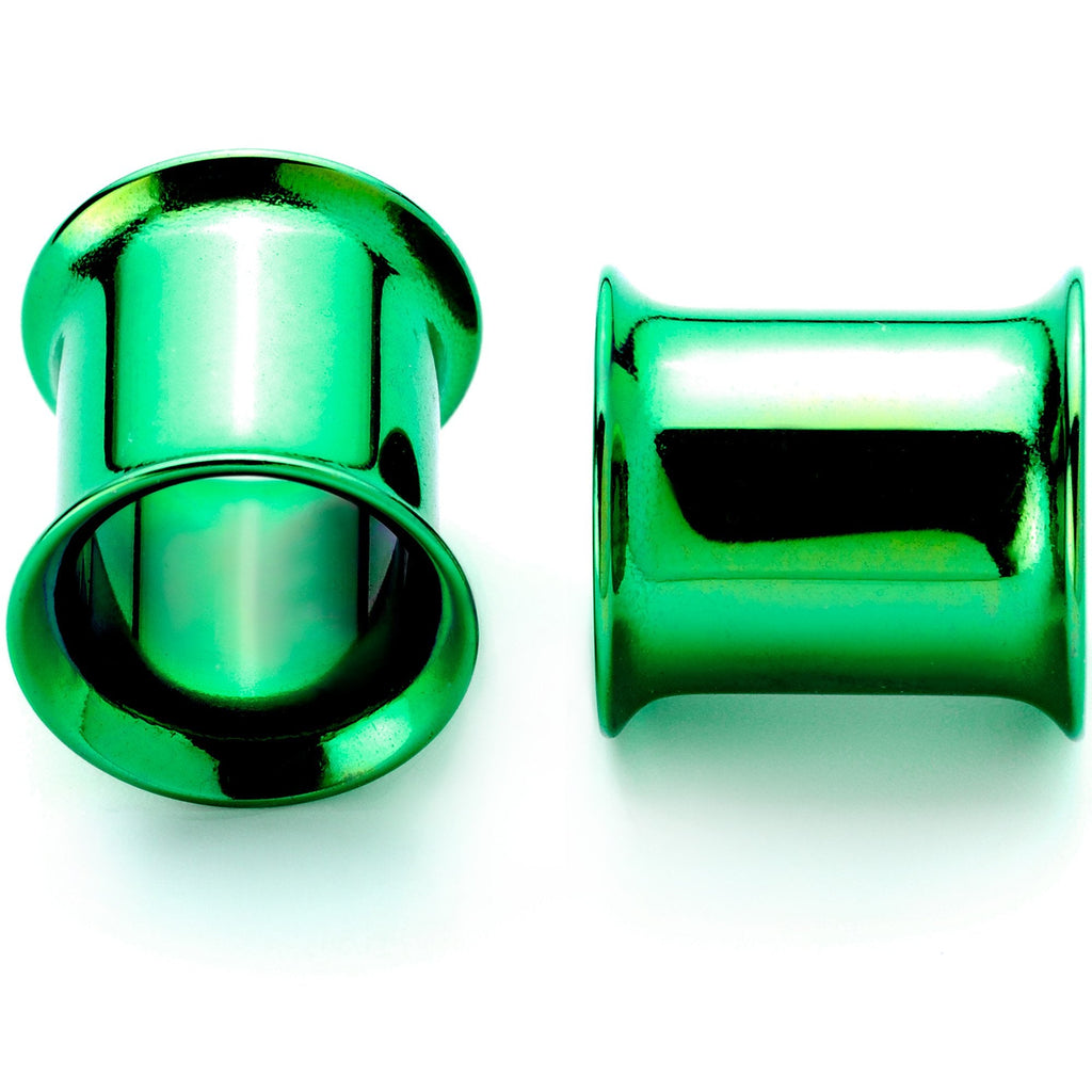 BodyCandy Green Anodized Steel Double Flare Tunnel Plug Set 4mm-16mm — branding close-up