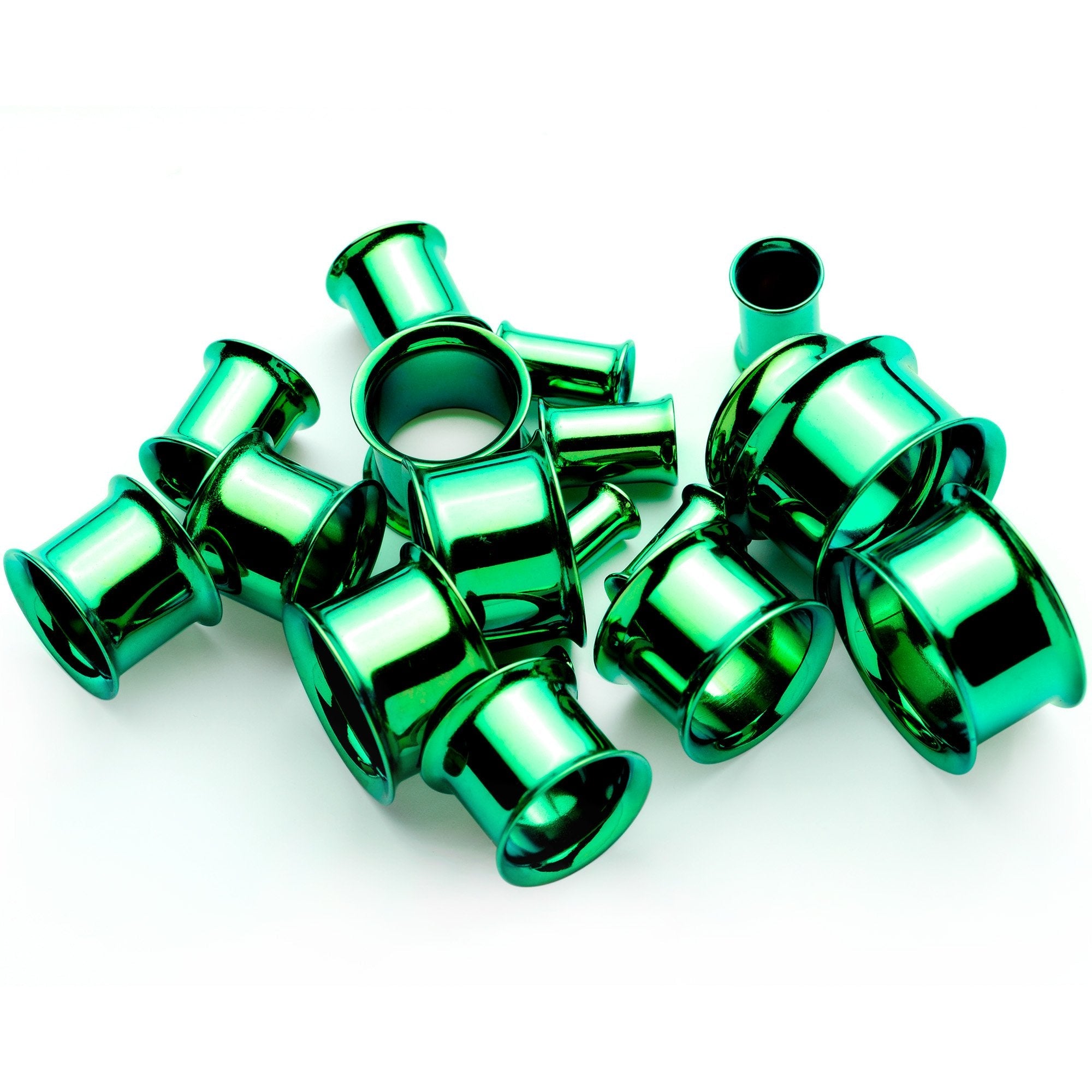 BodyCandy Green Anodized Steel Double Flare Tunnel Plug Set 4mm-16mm — main product shot