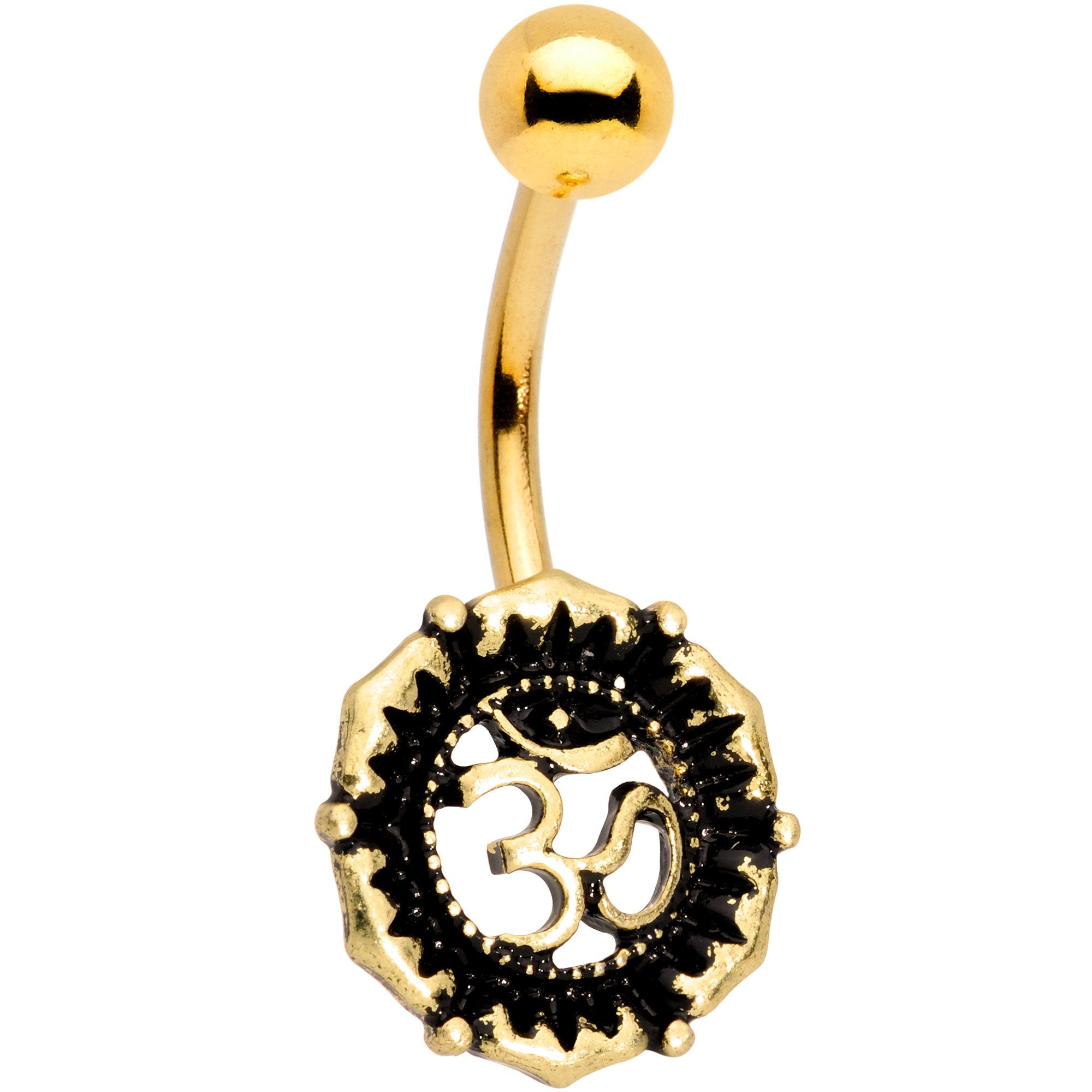 BodyCandy Gold Tone Anodized Spiritual Ohm Symbol Belly Ring — main product shot