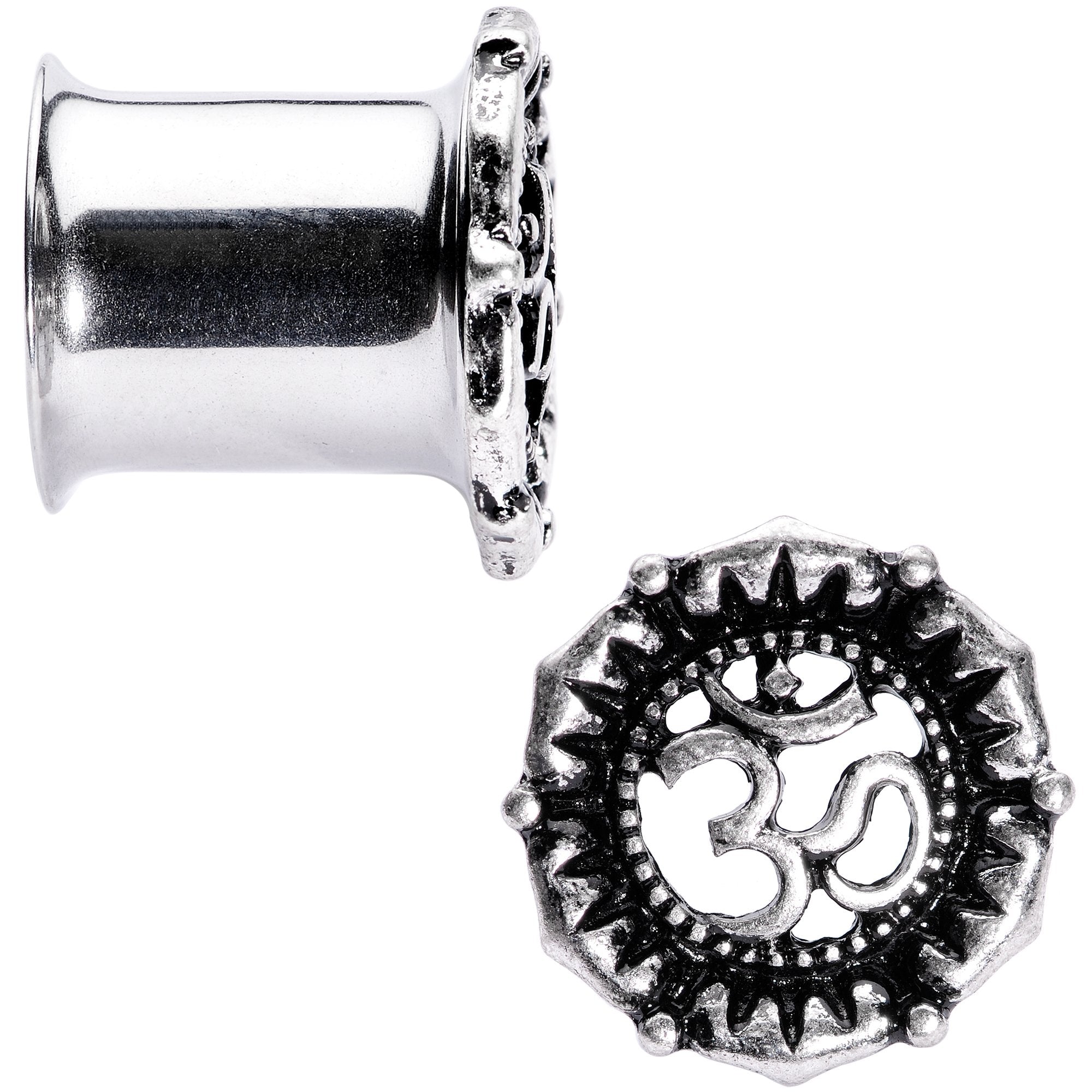 BodyCandy Ohm My Goodness Double Flare Tunnel Plug Set 6mm to 16mm — detail close-up
