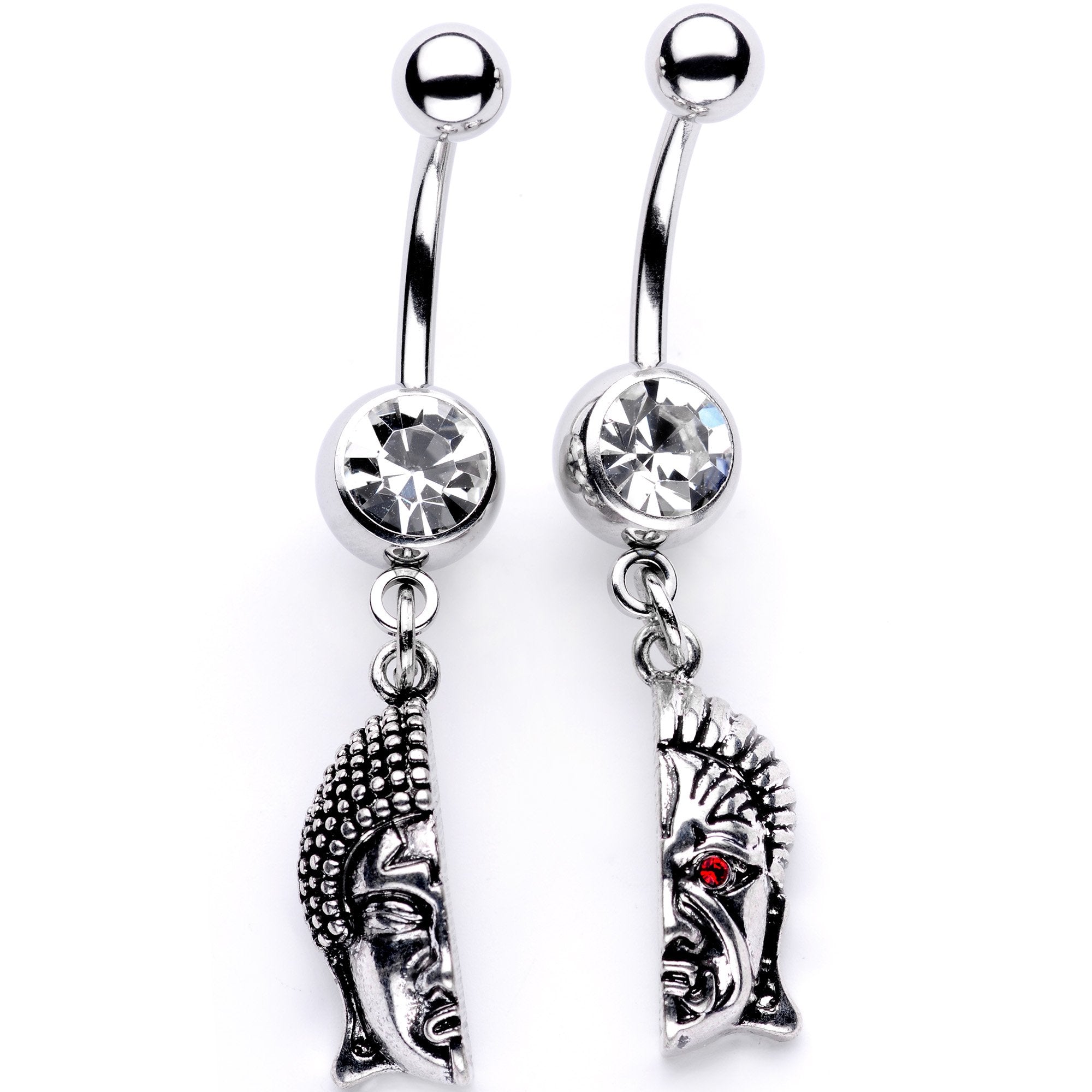 BodyCandy Red CZ Gem Android Buddha BFF Dangle Belly Ring Set of 2 — main product shot