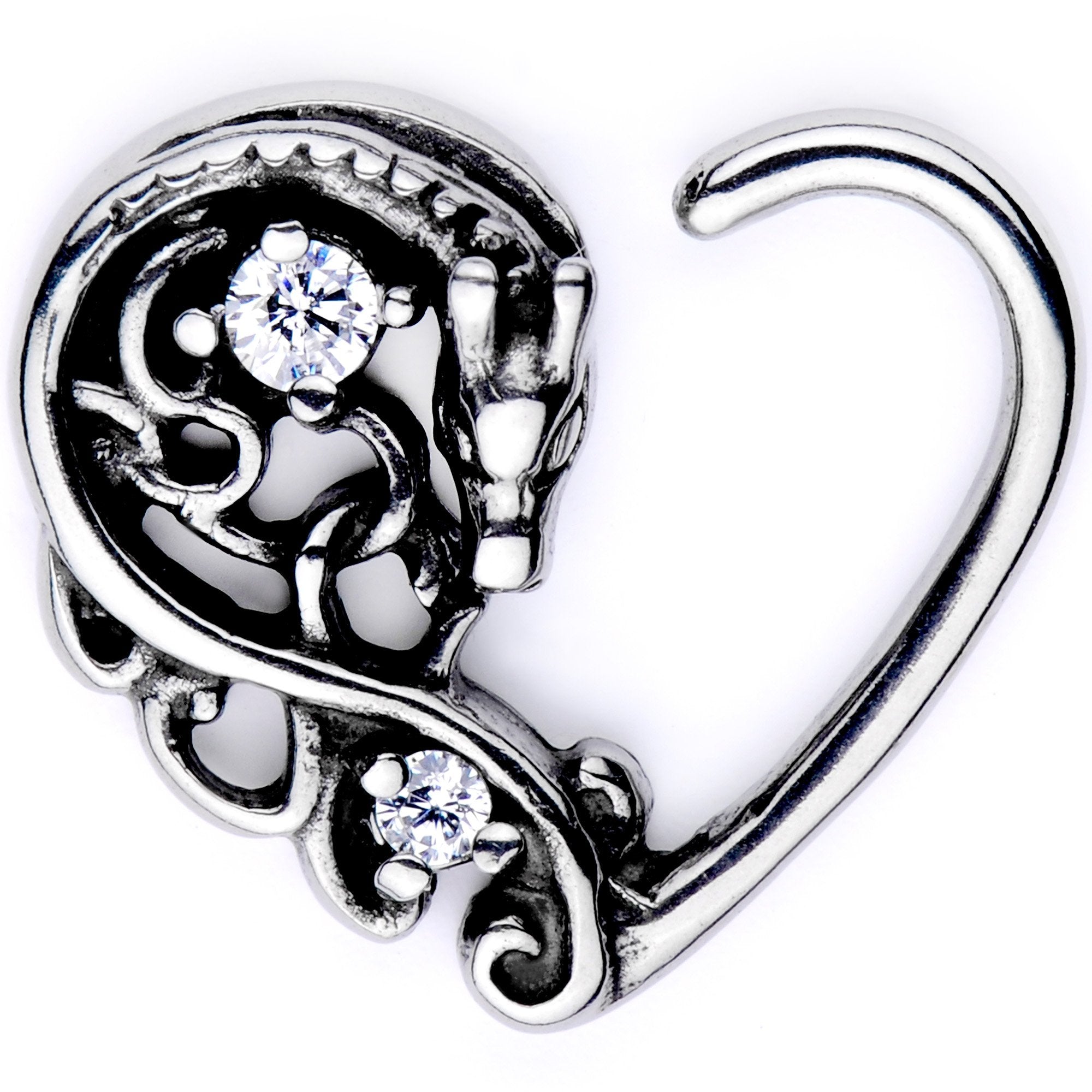 BodyCandy 16G 3/8 Clear CZ Gem Dragon Den Right Heart Closure Ring — main product shot