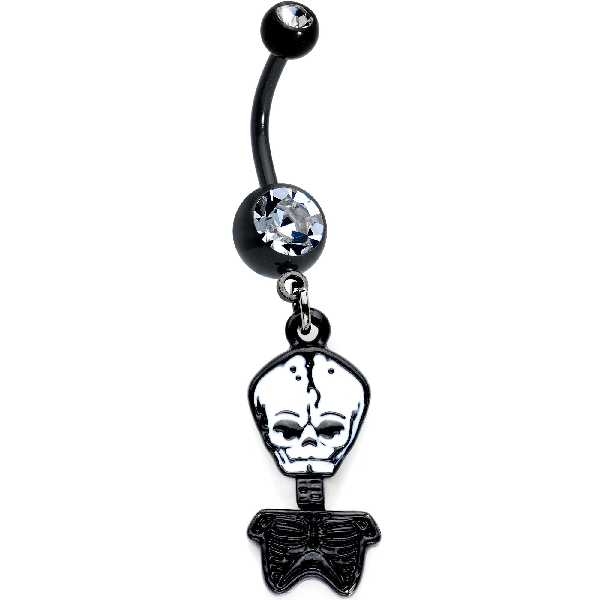 BodyCandy Clear Gem Black Anodized Mister Skull and Bones Dangle Belly Ring — main product shot