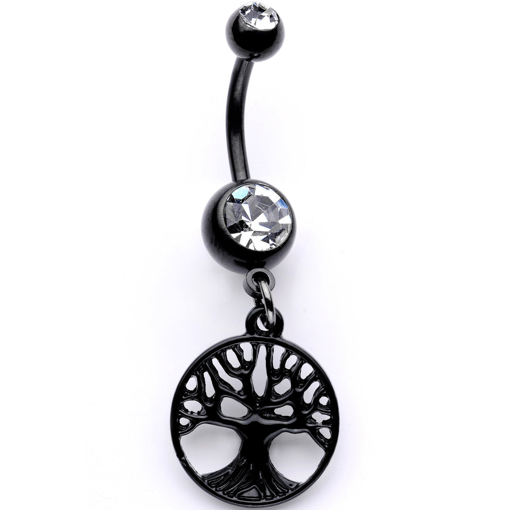 BodyCandy Clear Gem Black Anodized Tree of Life Charm Dangle Belly Ring — main product shot