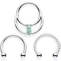 BodyCandy 16G 3/8 Teal Faux Opal Twisted Horseshoe Closure Ring Set — main product shot