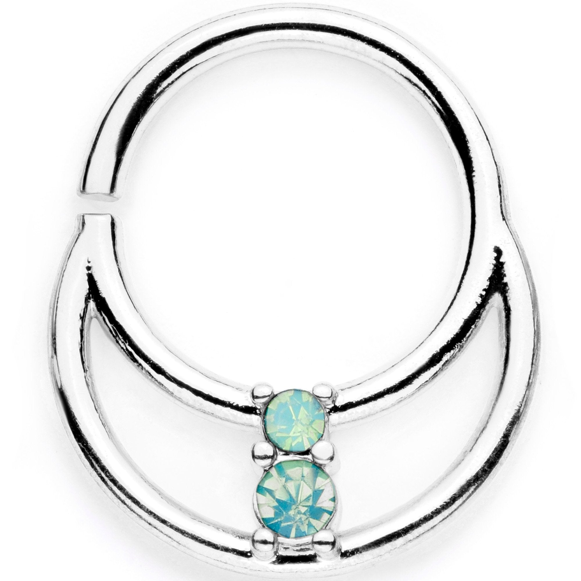 BodyCandy 16G 3/8 Teal Faux Opal Twisted Horseshoe Closure Ring Set — lifestyle context