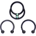 BodyCandy 16G 3/8 Teal Faux Opal Black Anodized Horseshoe Closure Ring Set — main product shot