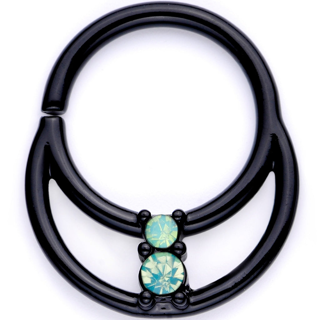 BodyCandy 16G 3/8 Teal Faux Opal Black Anodized Horseshoe Closure Ring Set — lifestyle context