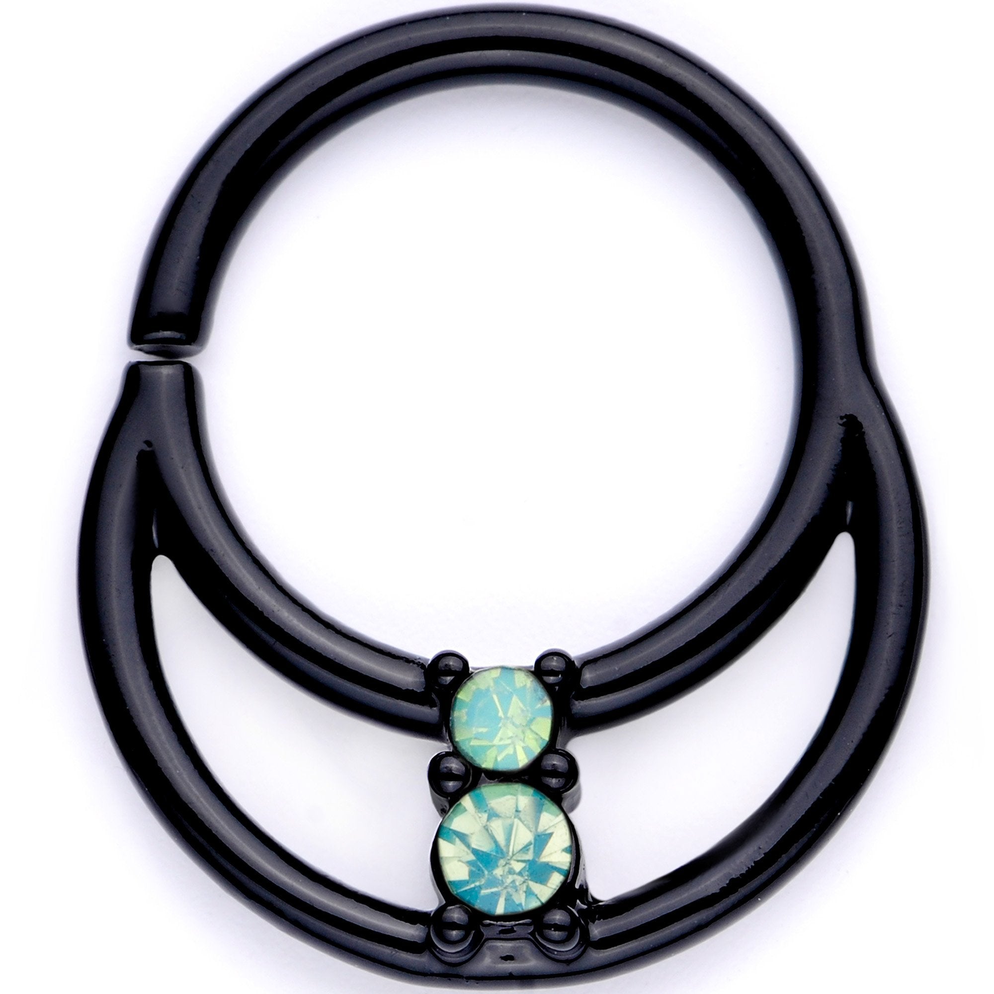 BodyCandy 16G 3/8 Teal Faux Opal Black Anodized Horseshoe Closure Ring Set — lifestyle context