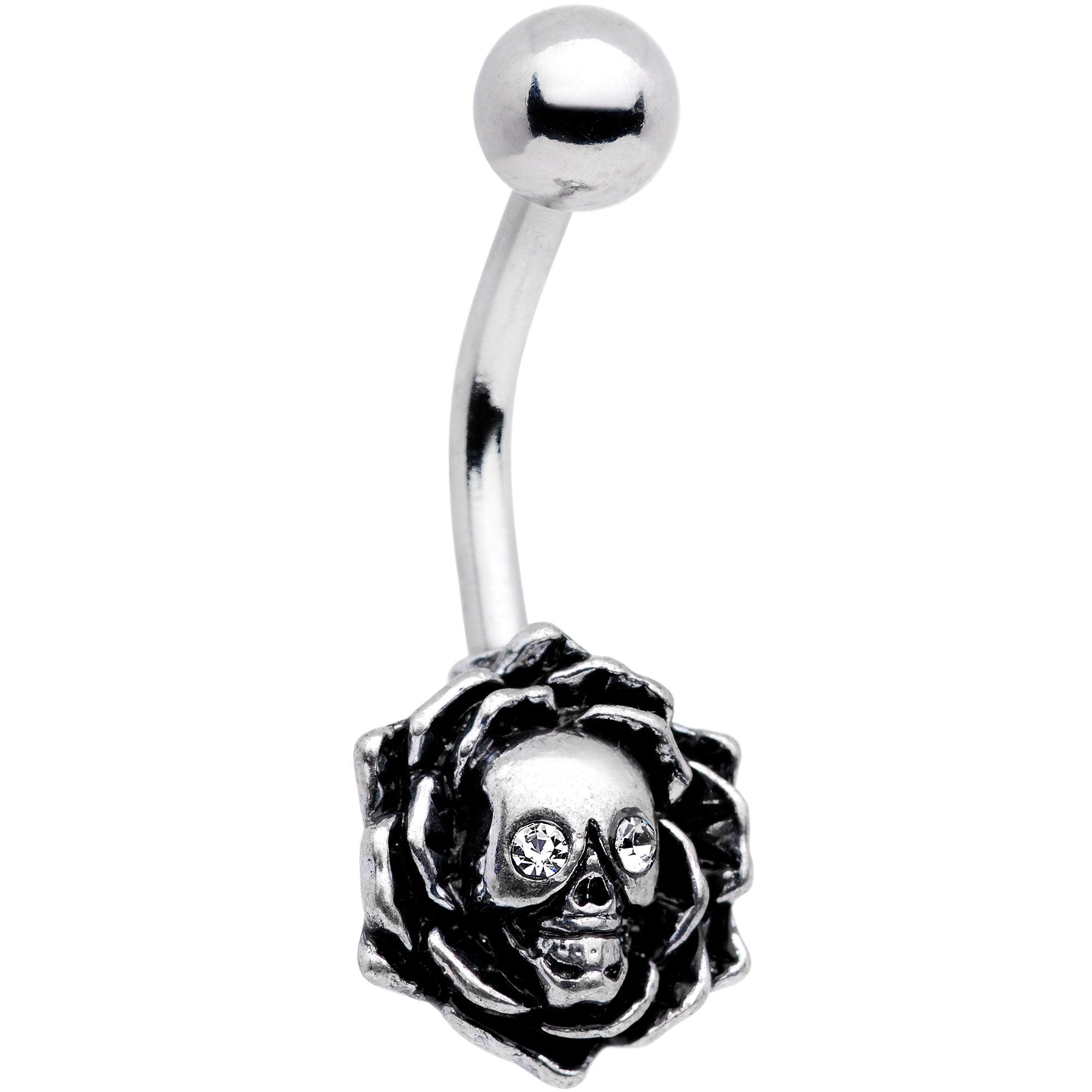 BodyCandy Clear Gem Halloween Skull Rose Flower Belly Ring — main product shot