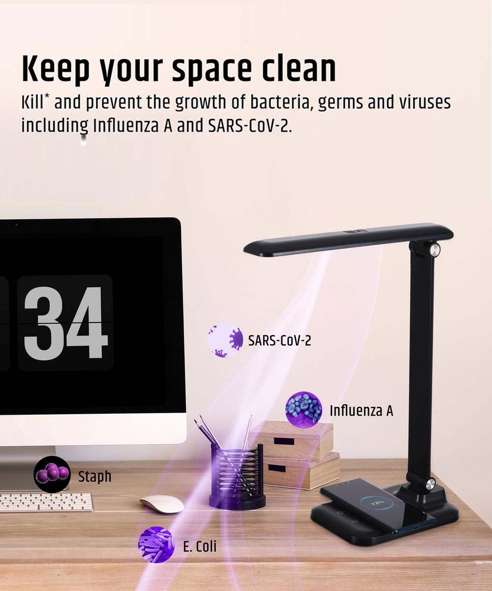 Brilli 15"H Bright-Clean Antimicrobial LED Desk Lamp Matte Black Finish with Wireless Charging – LampsUSA, view 2