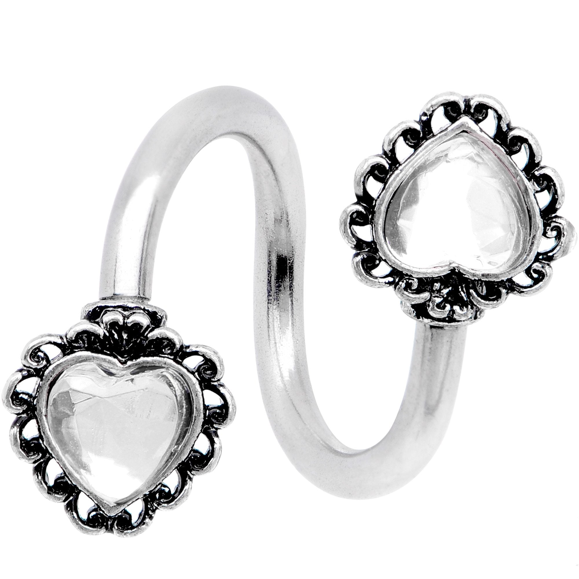 BodyCandy Clear Gem Hearts on Hearts Spiral Twister Belly Ring — main product shot