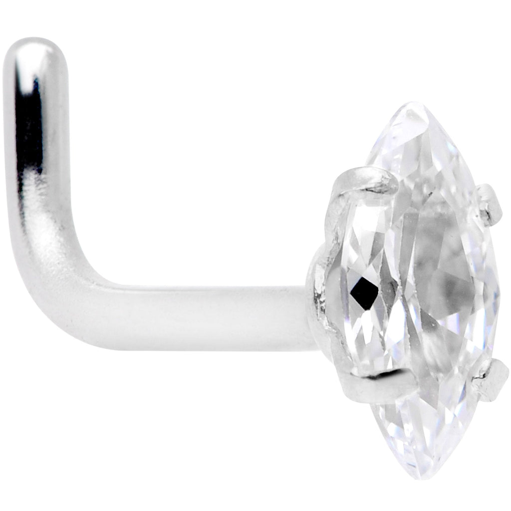 BodyCandy 18G 1/4 Clear CZ Gem Ellipse L Shape Nose Ring — main product shot