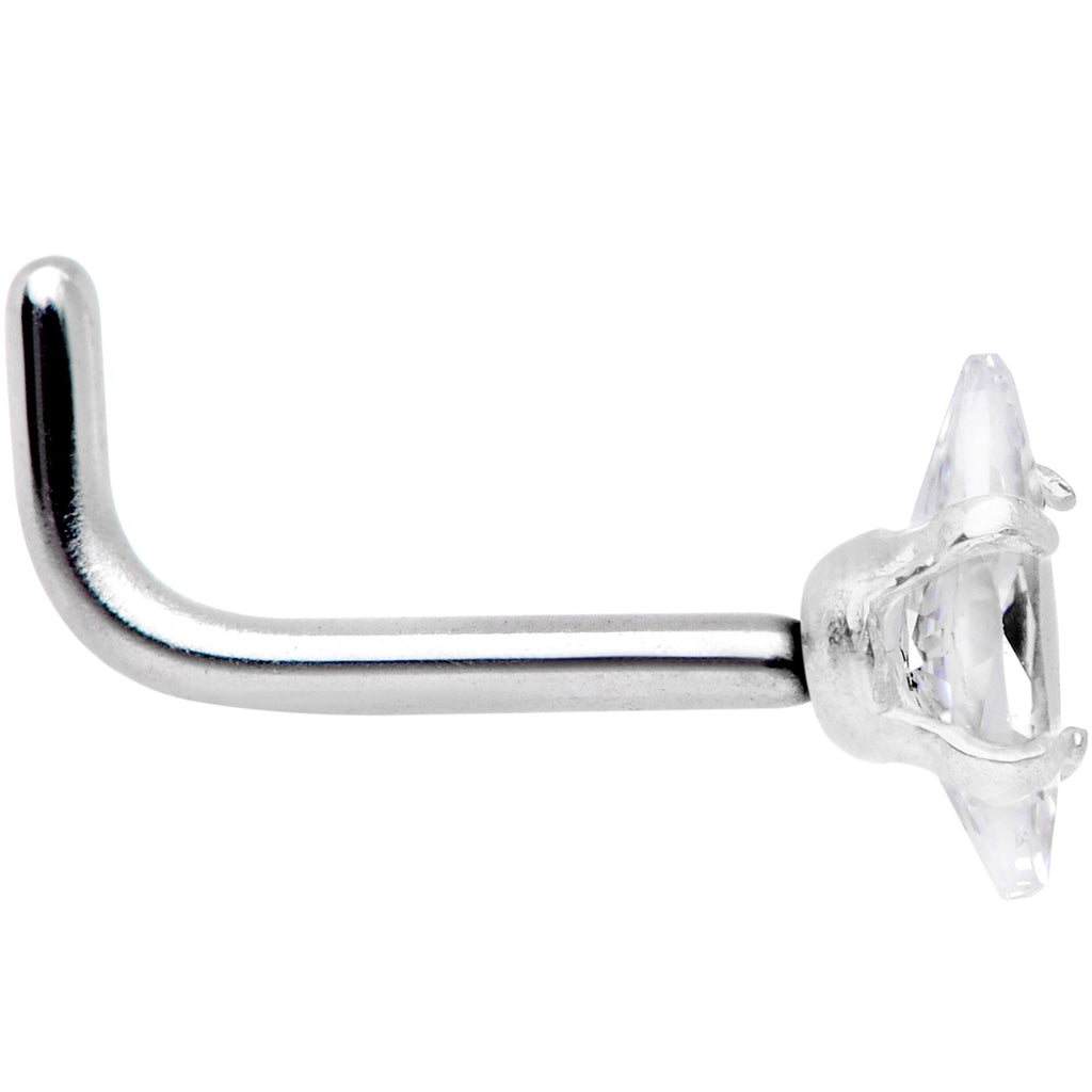 BodyCandy 18G 1/4 Clear CZ Gem Ellipse L Shape Nose Ring — detail and construction