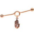BodyCandy Aqua Gem Rose Gold Tone Hamsa Eye Industrial Barbell 38mm — main product shot