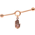 BodyCandy Pink Gem Rose Gold Tone Hamsa Eye Industrial Barbell 38mm — main product shot