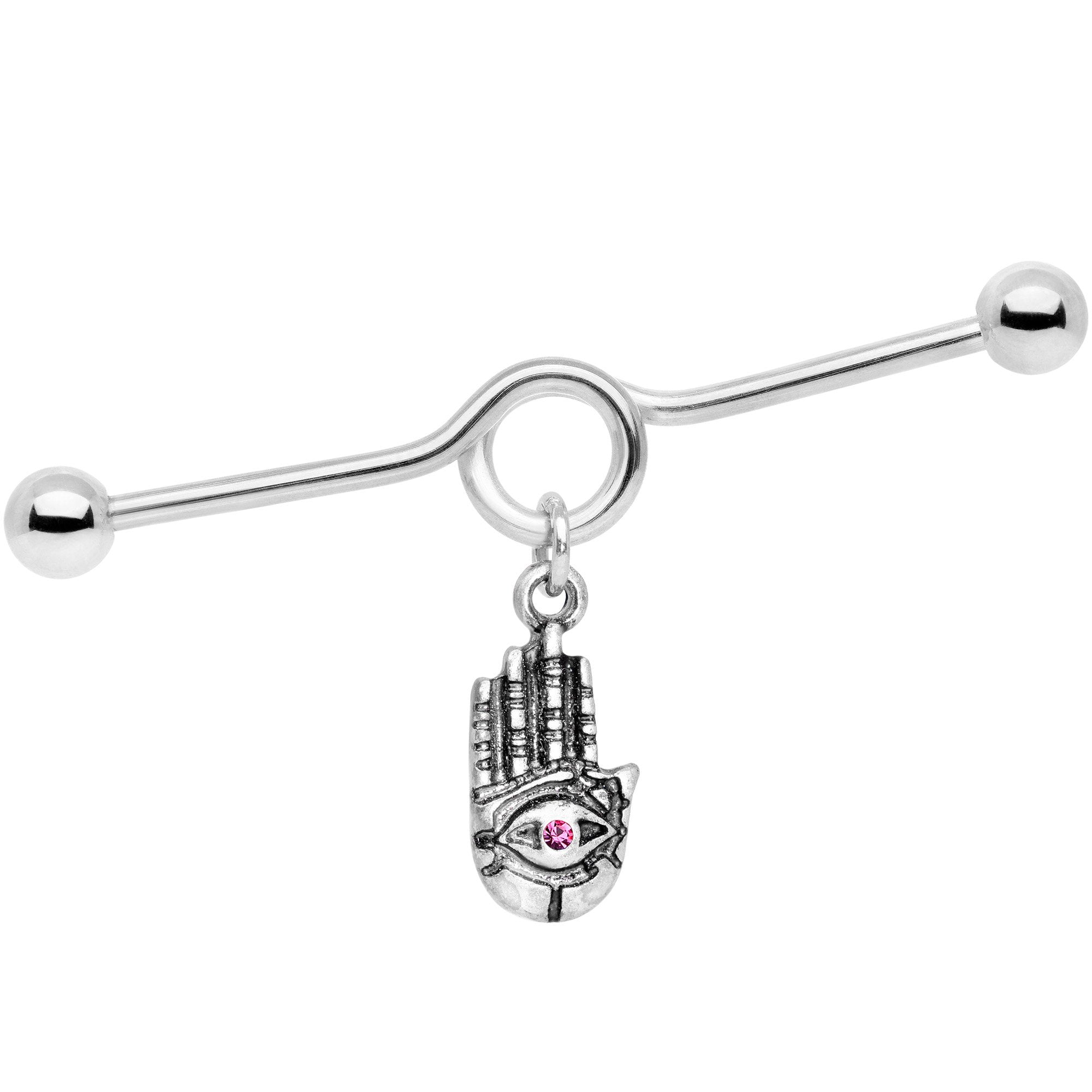 BodyCandy Pink Gem Hamsa Eye Industrial Barbell 38mm — main product shot