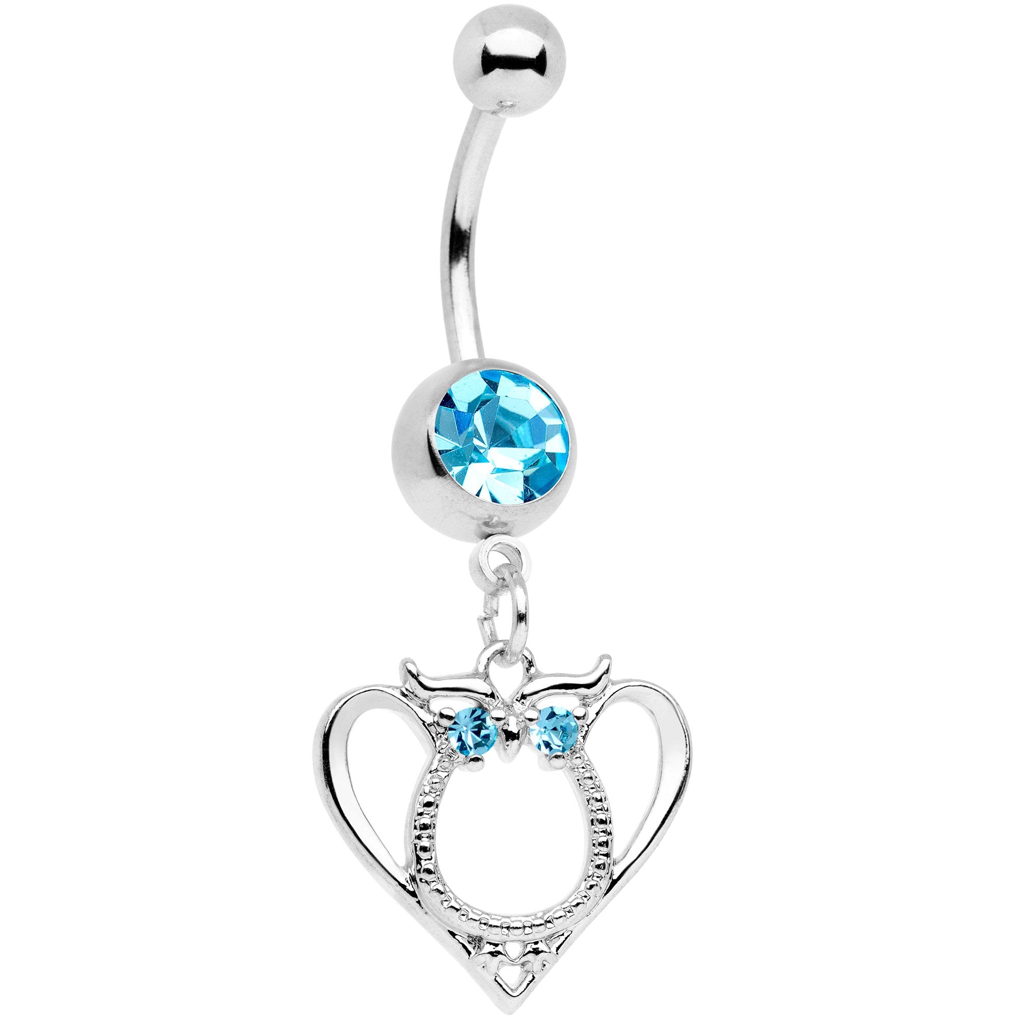 BodyCandy Aqua Gem Owl Valentines Day Heart Dangle Belly Ring — main product shot