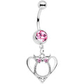 BodyCandy Pink Gem Owl Valentines Day Heart Dangle Belly Ring — main product shot