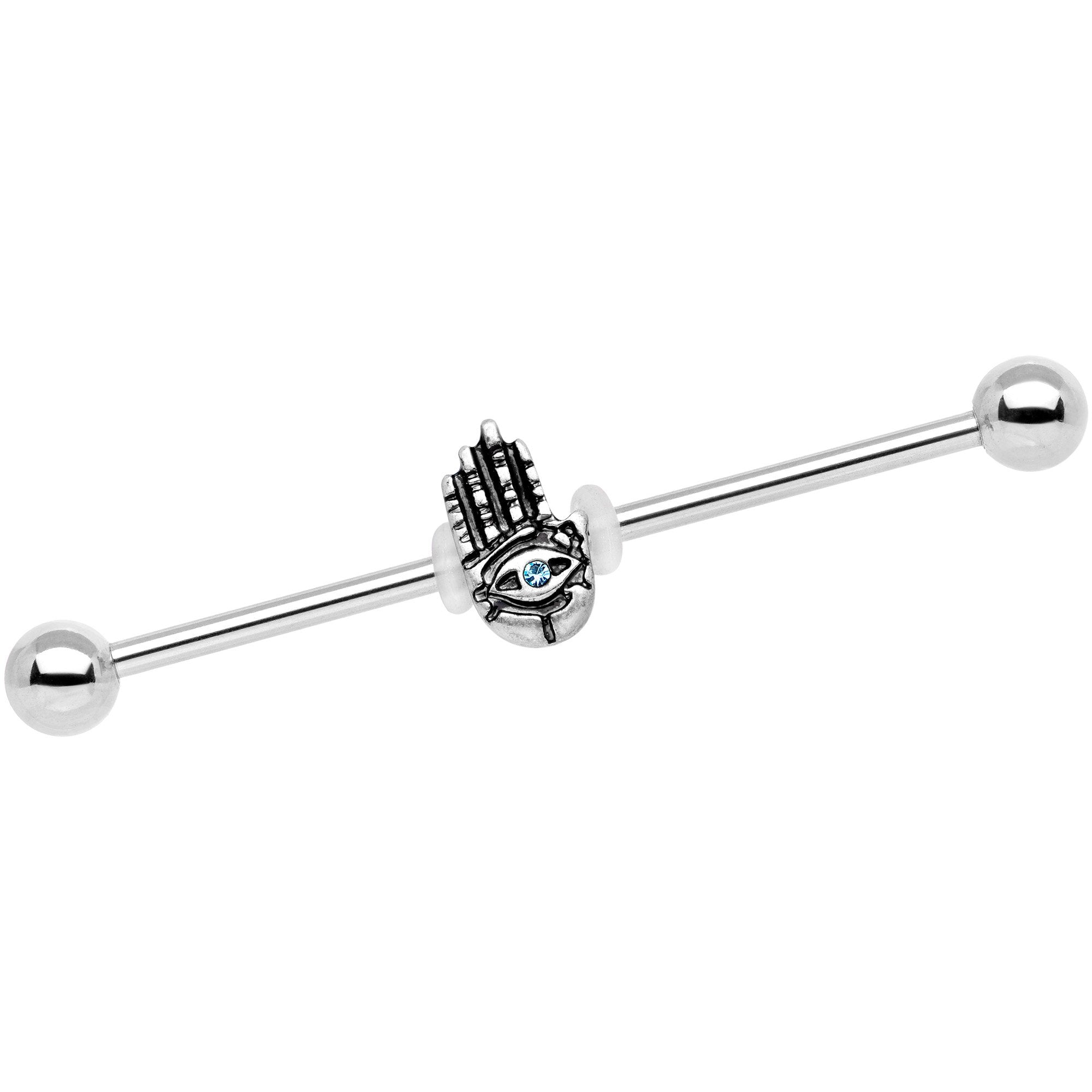 BodyCandy Aqua Gem Hamsa Eye Industrial Barbell 38mm — main product shot