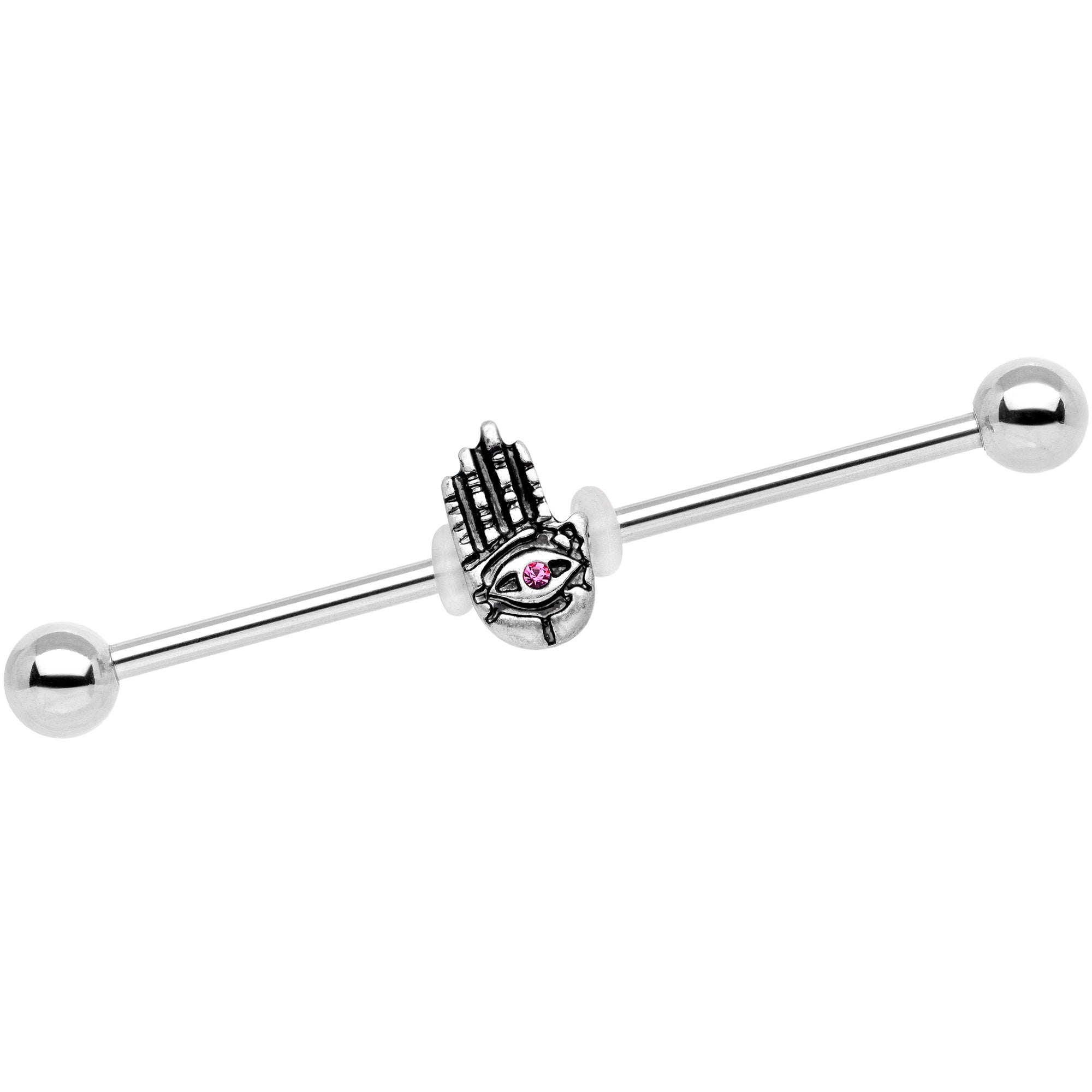 BodyCandy Pink Gem Hamsa Eye Industrial Barbell 38mm — main product shot