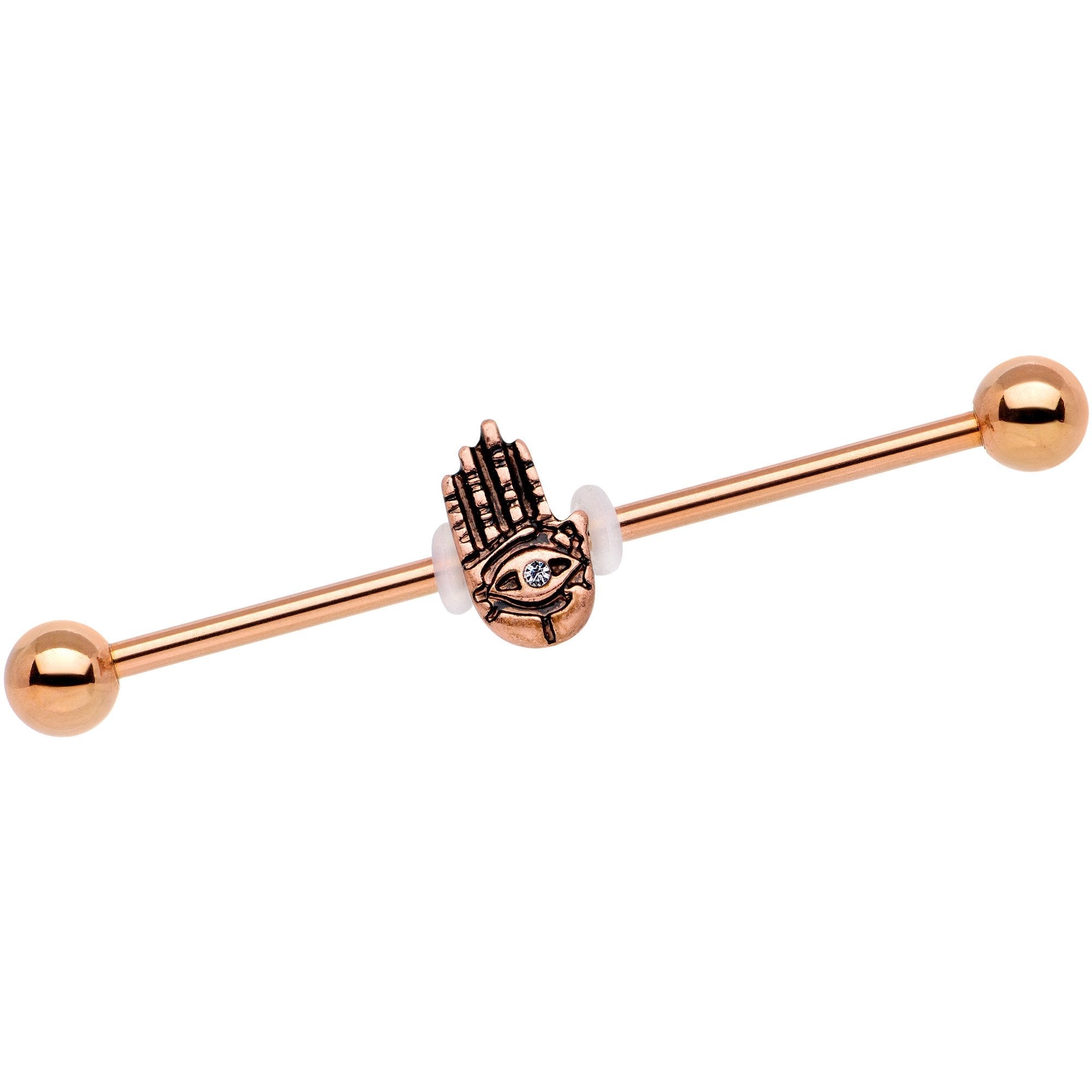 BodyCandy Clear Gem Rose Gold Tone Hamsa Eye Industrial Barbell 38mm — main product shot