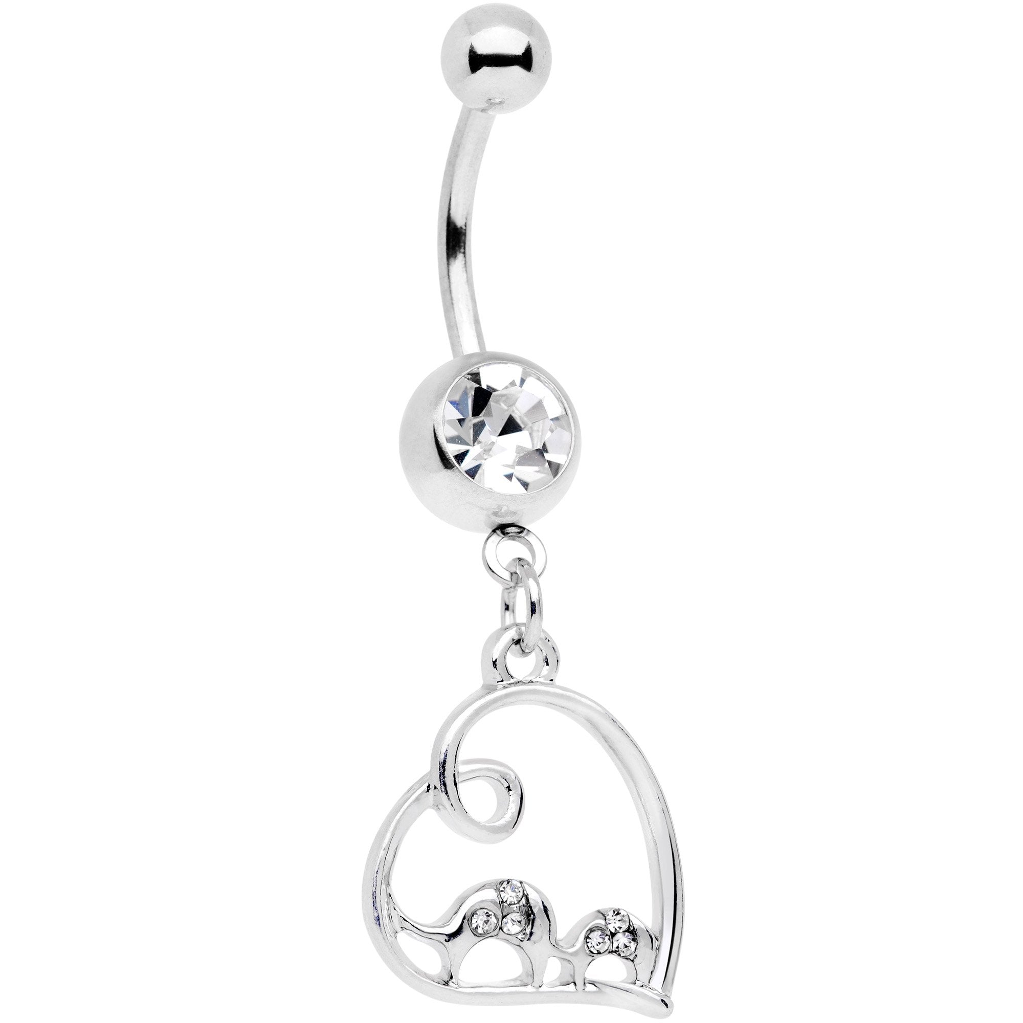 BodyCandy Clear Gem Swirling Heart Cluster Dangle Belly Ring — main product shot