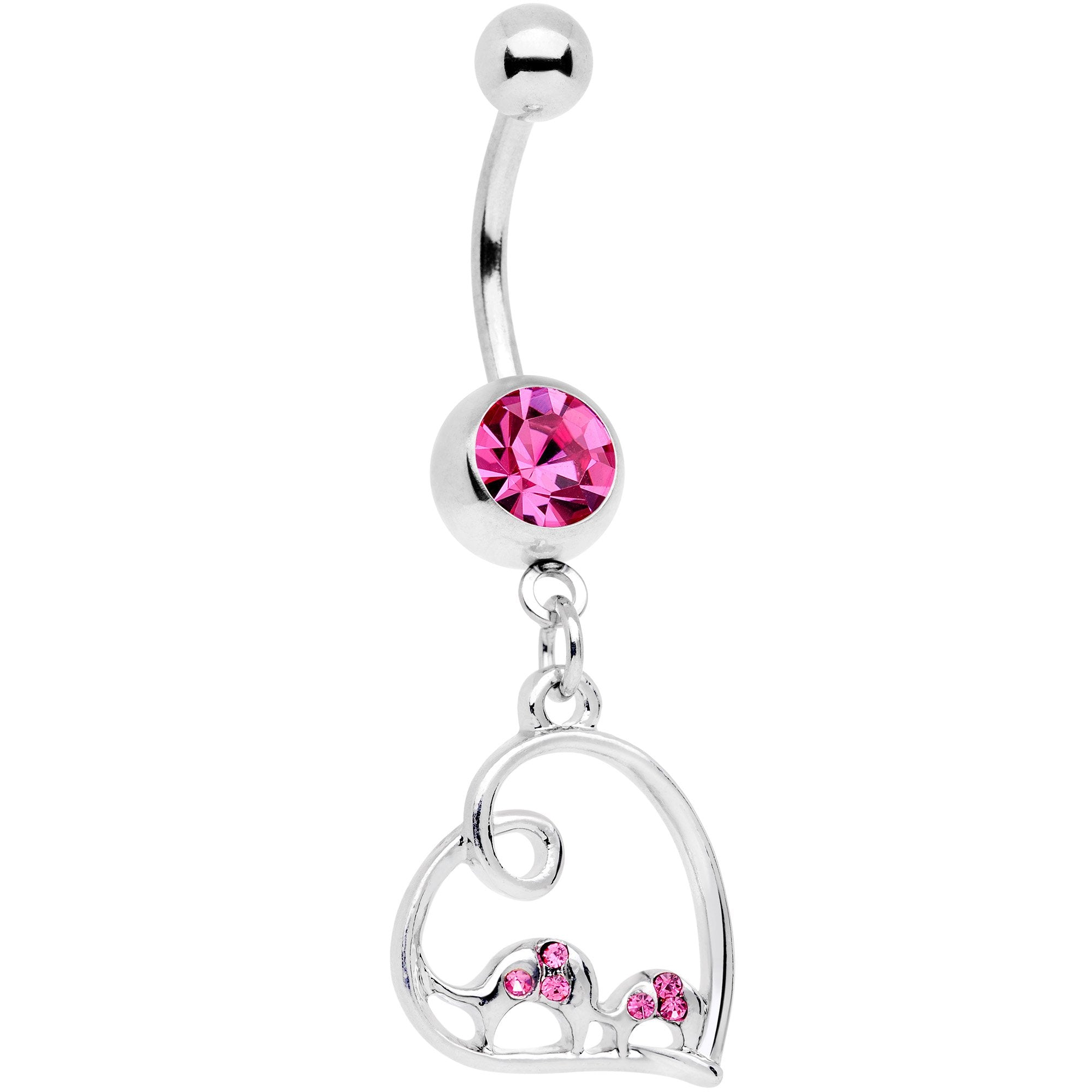 BodyCandy Pink Gem Swirling Heart Cluster Dangle Belly Ring — main product shot
