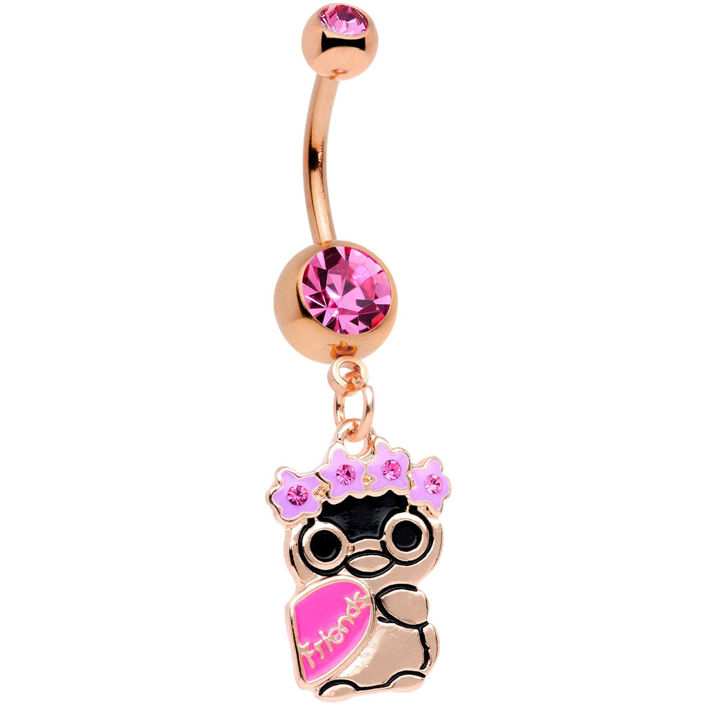 BodyCandy Pink Gem Rose Gold Tone Anodized BFF Penguins Dangle Belly Ring Set — lifestyle context