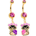 BodyCandy Pink Gem Gold Tone Anodized BFF Penguins Dangle Belly Ring Set — main product shot