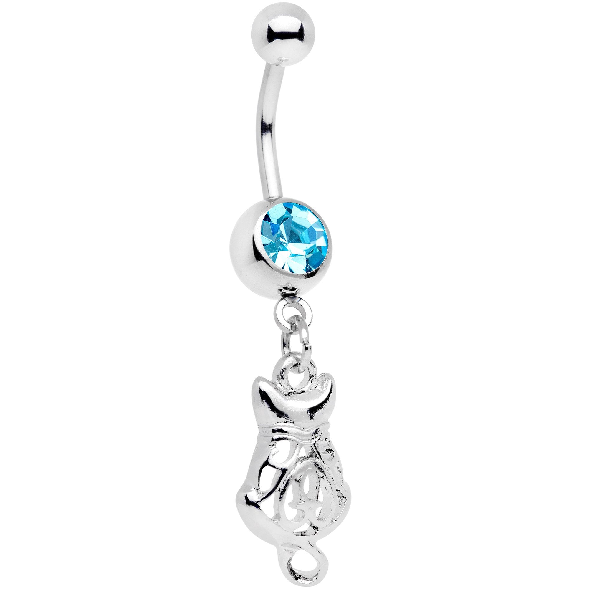 BodyCandy Aqua Gem Luck Be A Kitty Cat Tonight Dangle Belly Ring — main product shot