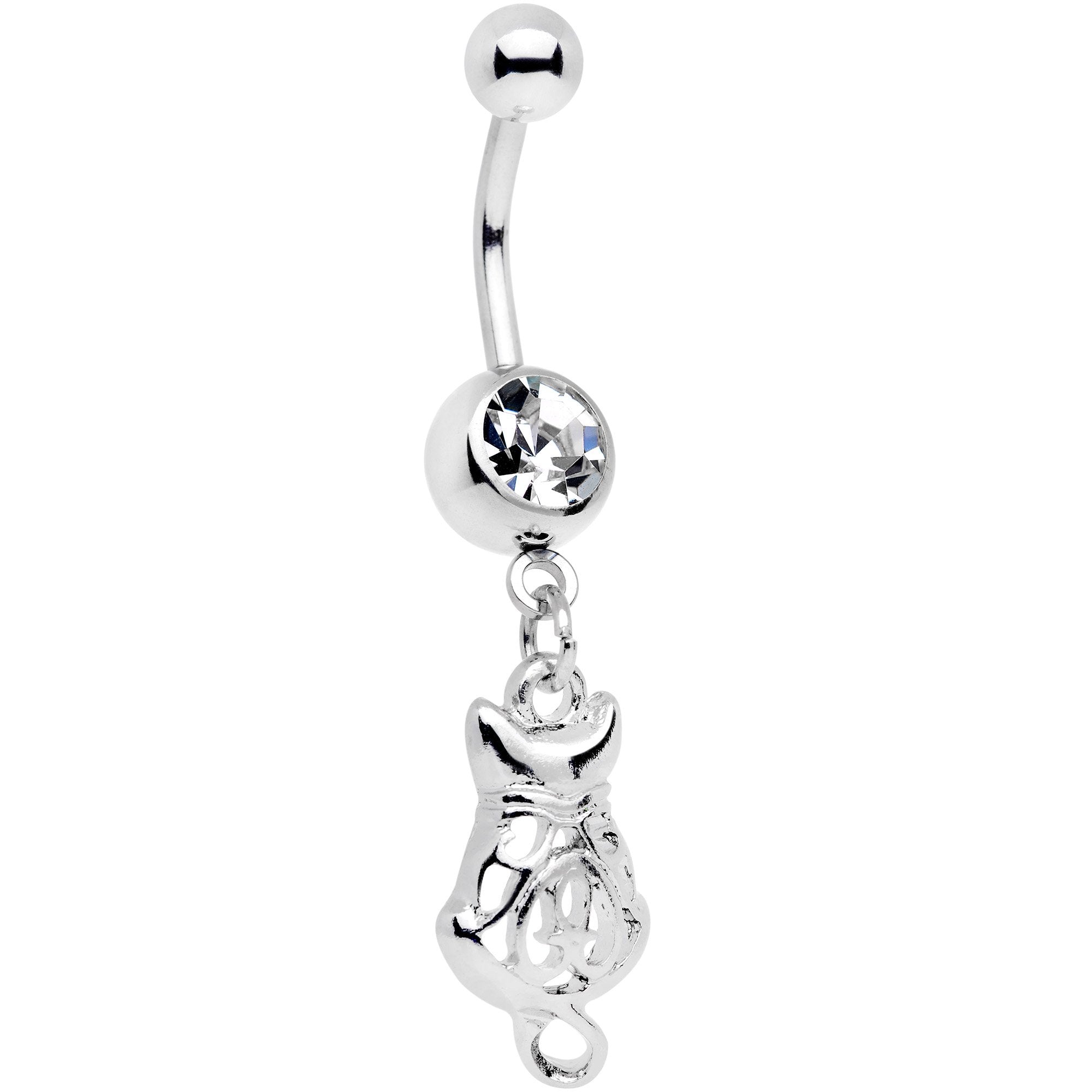 BodyCandy Clear Gem Luck Be A Kitty Cat Tonight Dangle Belly Ring — main product shot