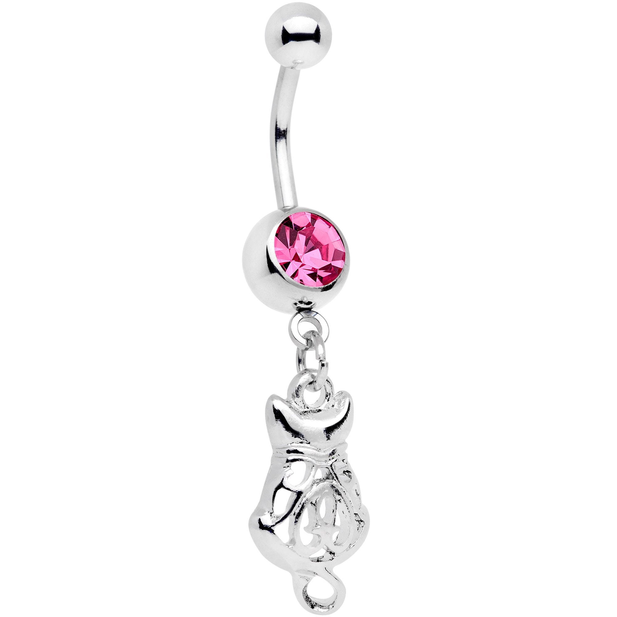 BodyCandy Pink Gem Luck Be A Kitty Cat Tonight Dangle Belly Ring — main product shot