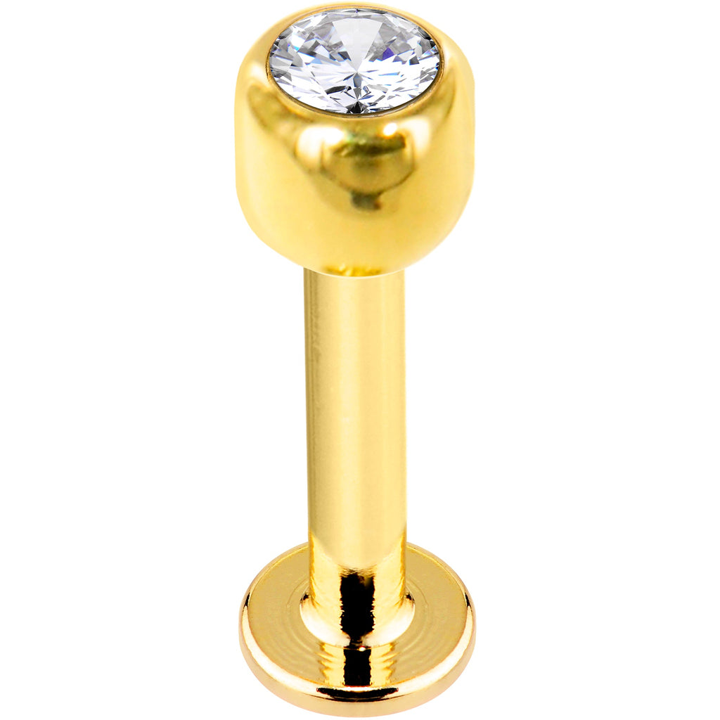 BodyCandy 14G Solid 14K Yellow Gold Cubic Zirconia Labret - 3/8 5mm — detail close-up