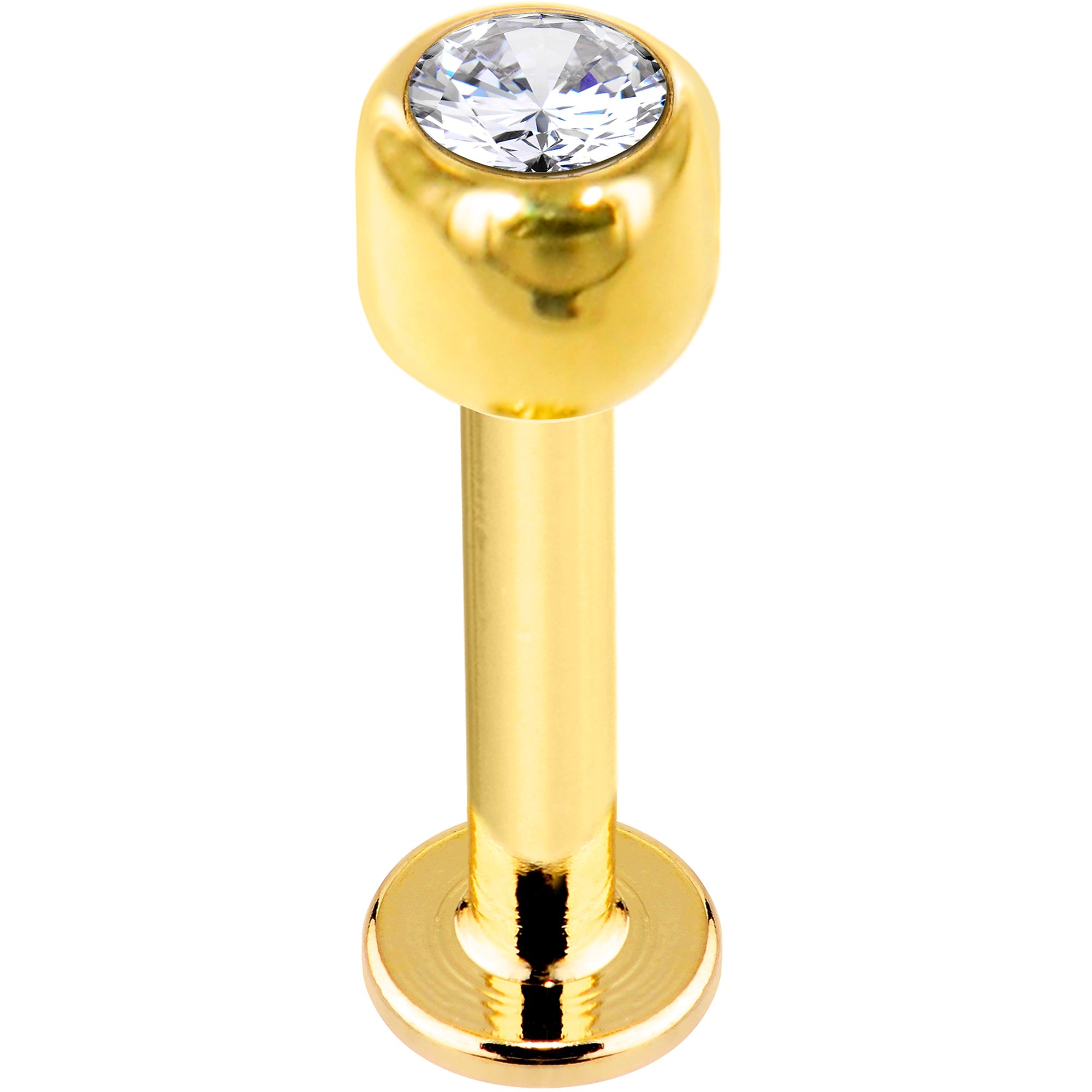 BodyCandy 14G Solid 14K Yellow Gold Cubic Zirconia Labret - 3/8 5mm — detail close-up