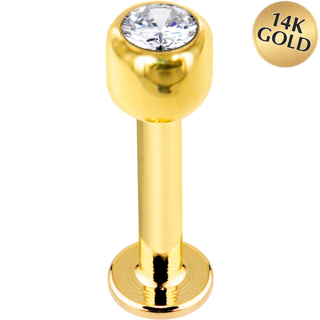 BodyCandy 14G Solid 14K Yellow Gold Cubic Zirconia Labret - 3/8 5mm — main product shot