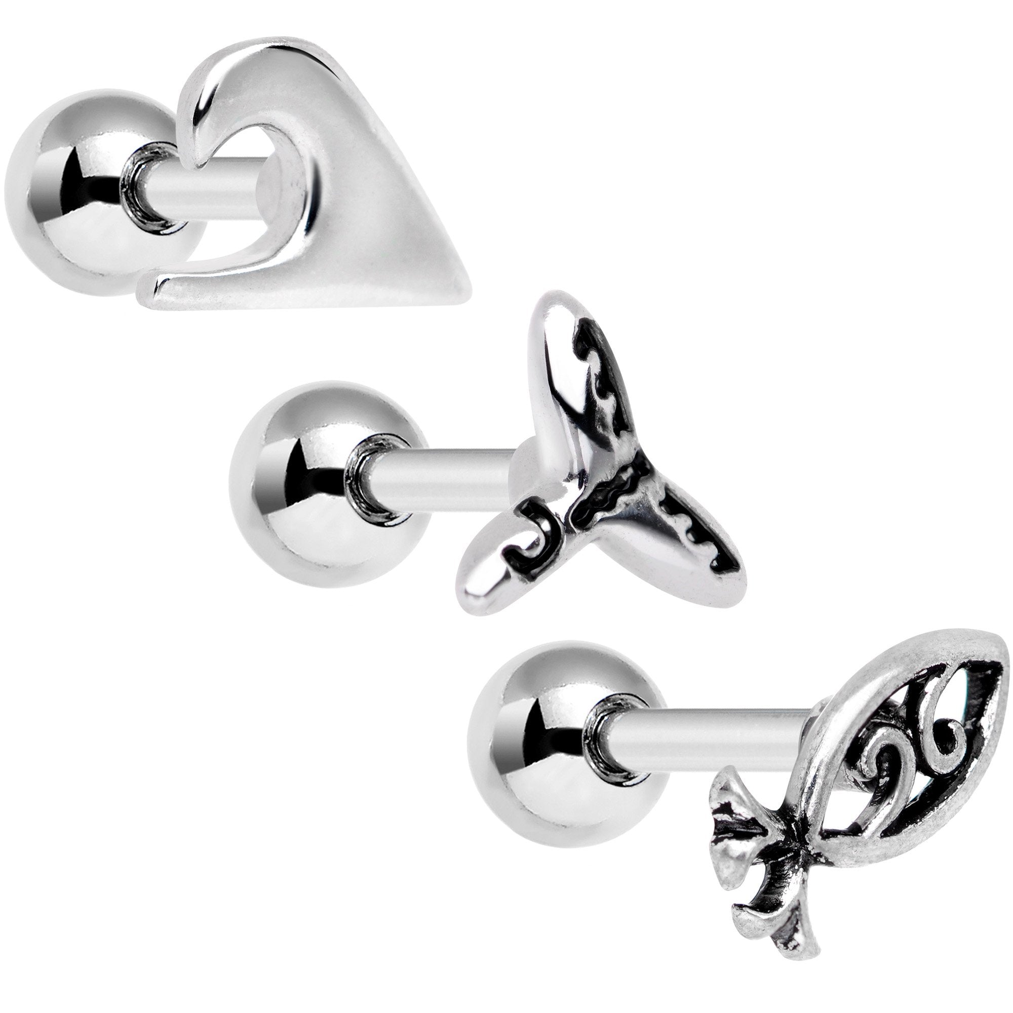 BodyCandy 16G 1/4 Ocean Starfish Life Cartilage Tragus Earring Set of 3 — main product shot